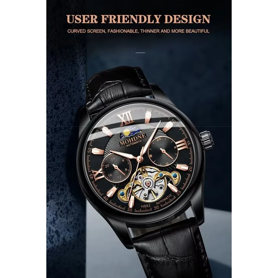 Elegant Leather Quartz Round Chronograph Watch