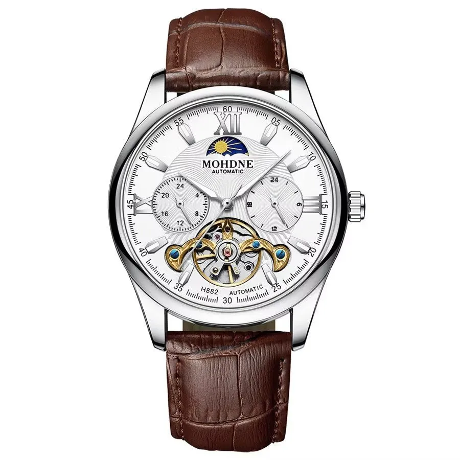 Elegant Leather Quartz Round Chronograph Watch