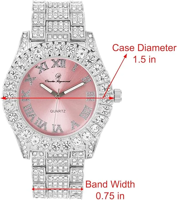 Elegant Silver & Pink Diamante Crystal Bling Watch