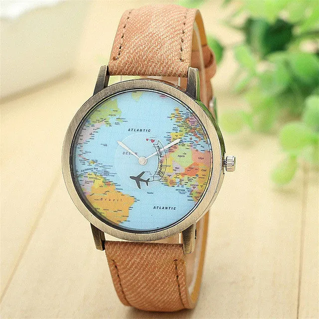 Fashion Global Travel By Plane Map Men Women Watches Casual Denim Quartz Watch Casual Sports Watches for Men relogio feminino