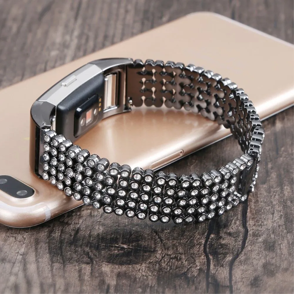 Fitbit Charge 2 five row bead rhinestone décor watch strap - Black