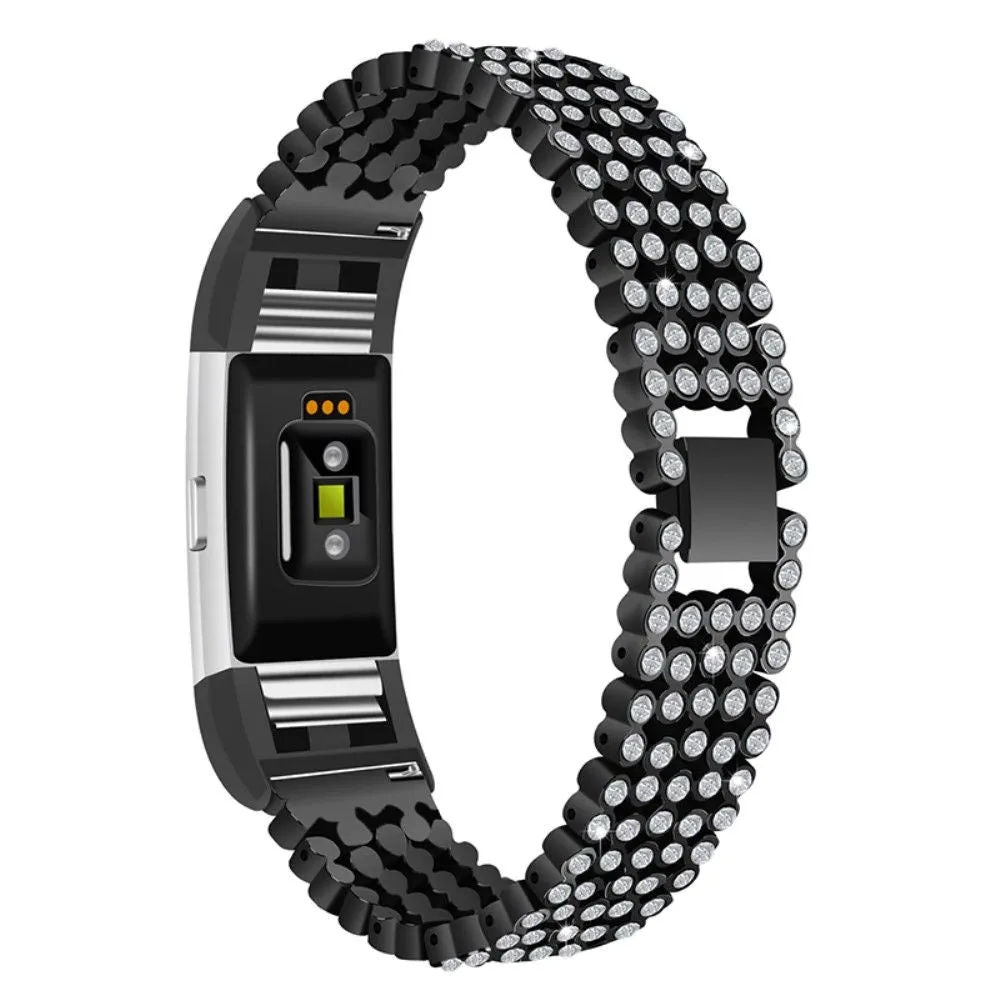 Fitbit Charge 2 five row bead rhinestone décor watch strap - Black