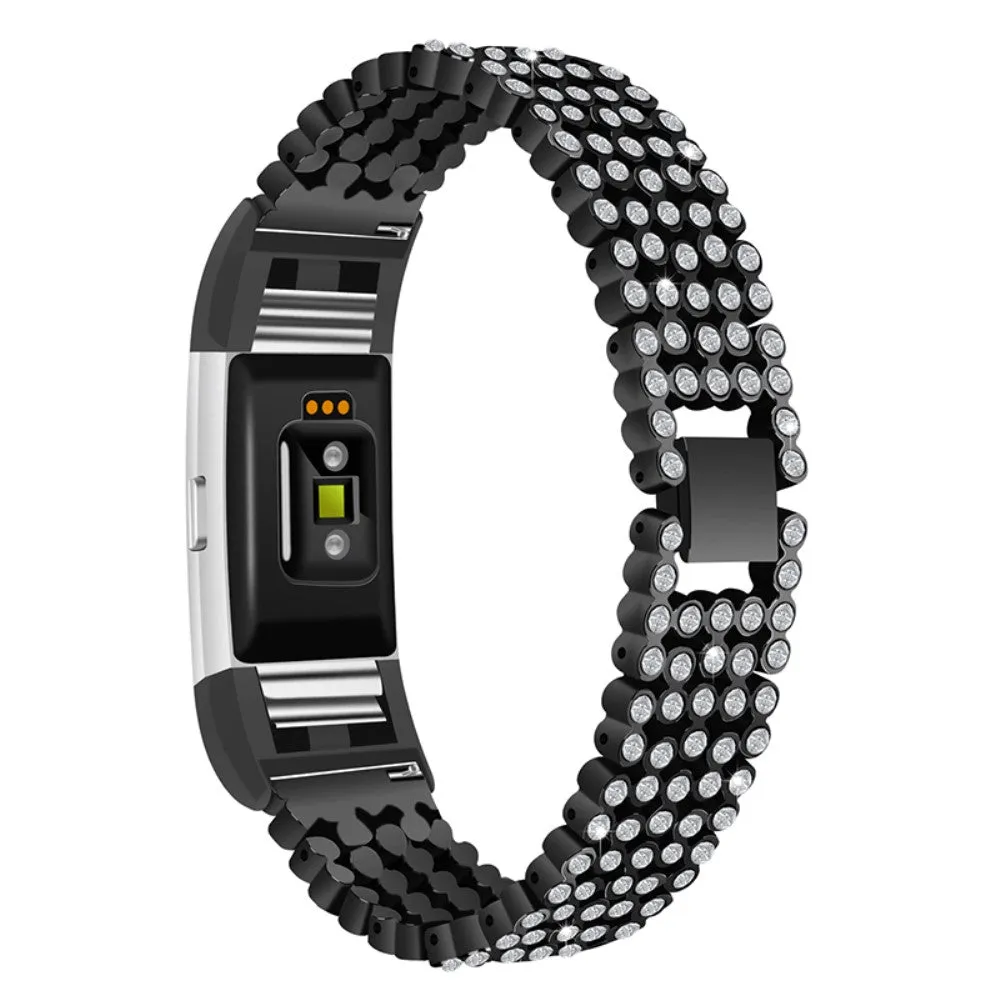 Fitbit Charge 2 five row bead rhinestone décor watch strap - Black