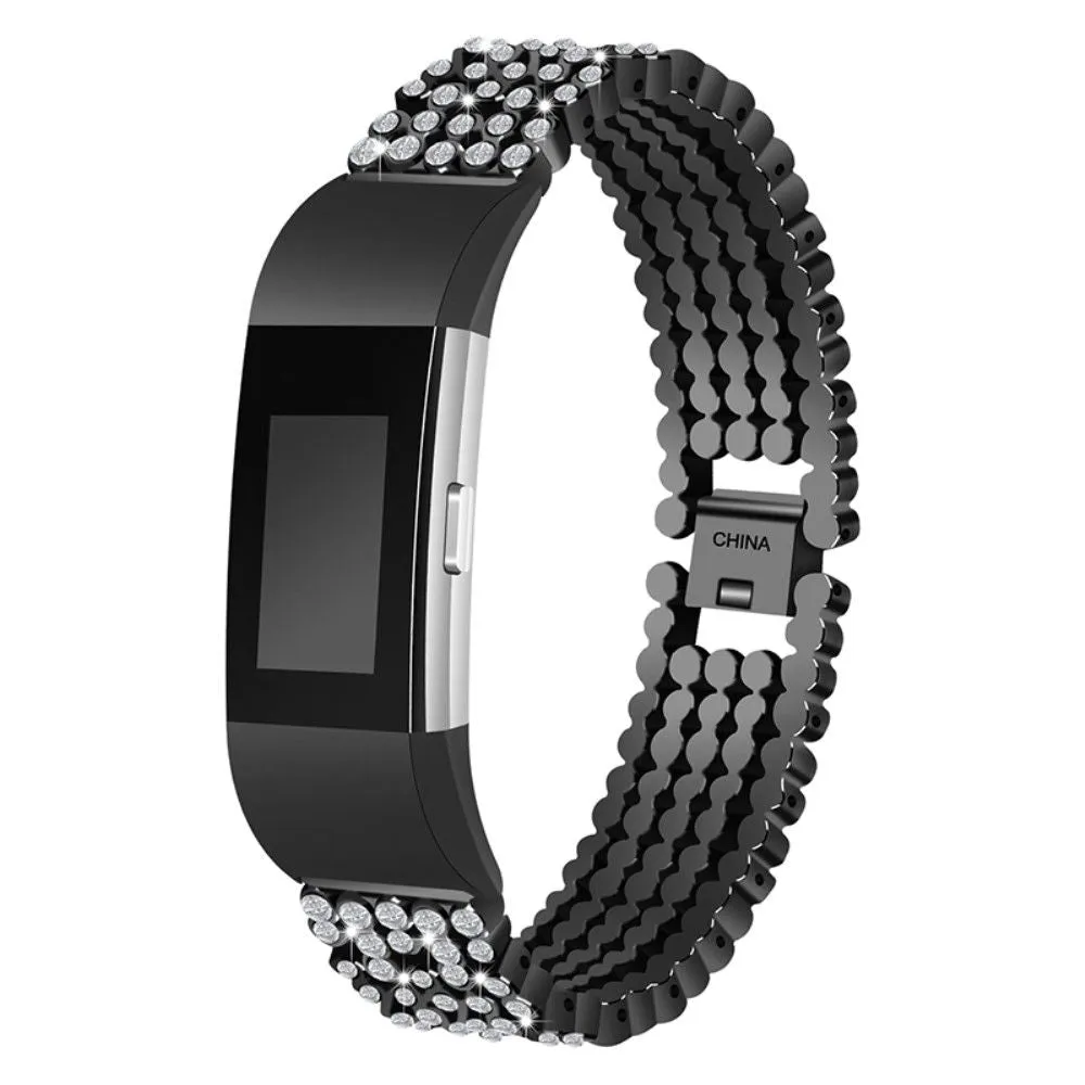 Fitbit Charge 2 five row bead rhinestone décor watch strap - Black
