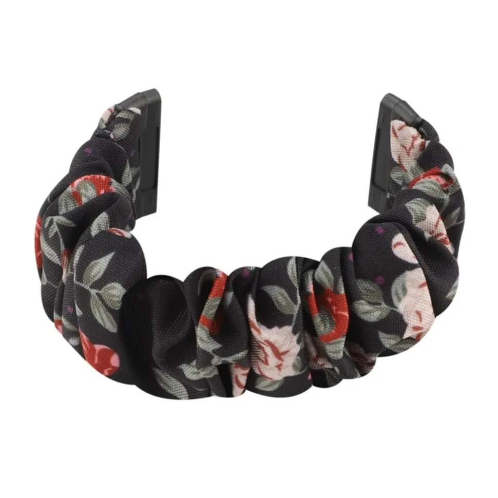 Fitbit Versa 3 / Sense Fabric Replacement Band Scrunchie (Wrist Circumference: 180-240mm) - Black (Rose)