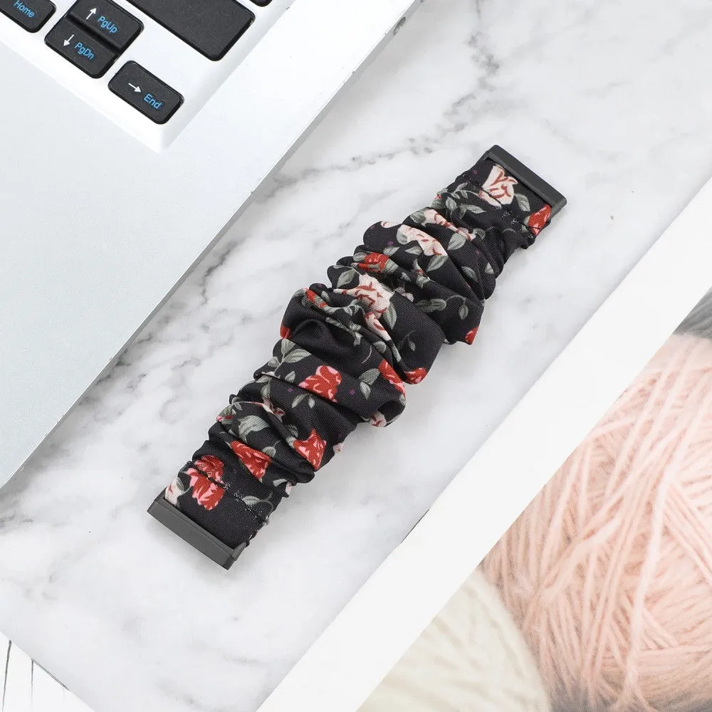 Fitbit Versa 3 / Sense Fabric Replacement Band Scrunchie (Wrist Circumference: 180-240mm) - Black (Rose)