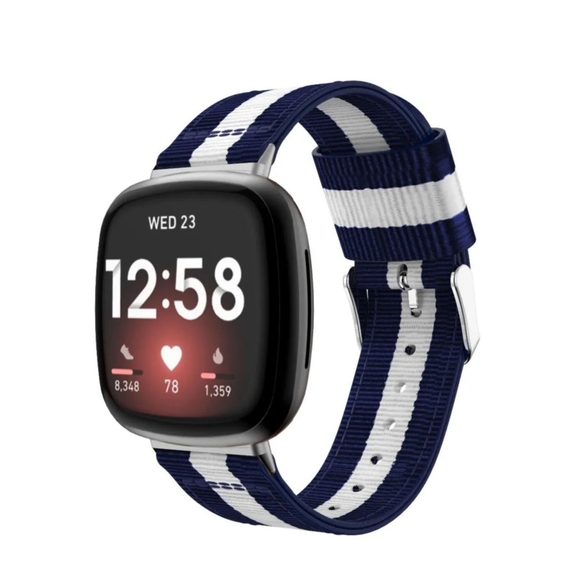 Fitbit Versa 4 / Sense 2 Canvas Fabric Strap with Buckle Closure (Wrist Circumference 180-230mm) - Blue / White