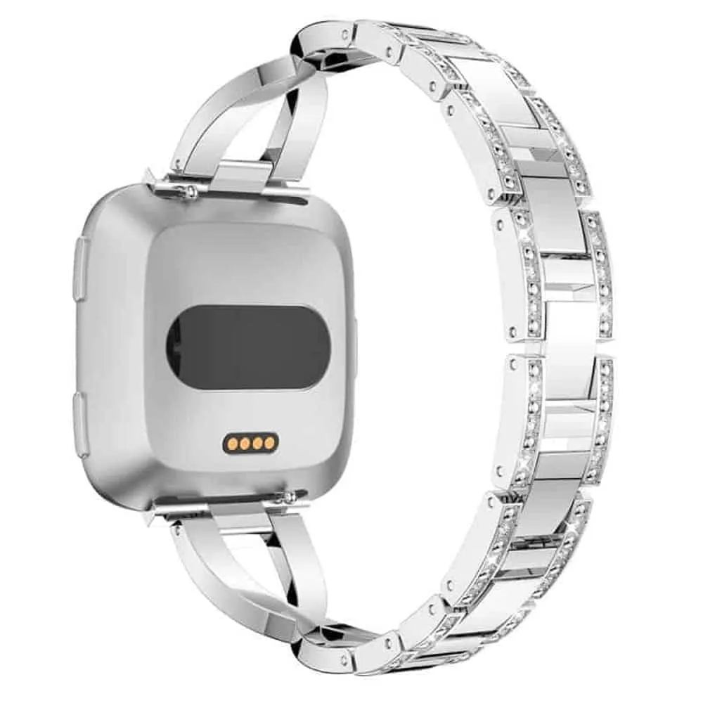 Fitbit Versa/Versa 2/Versa Lite x-design stainless steel rhinestone bracelet strap - Silver (S/M)