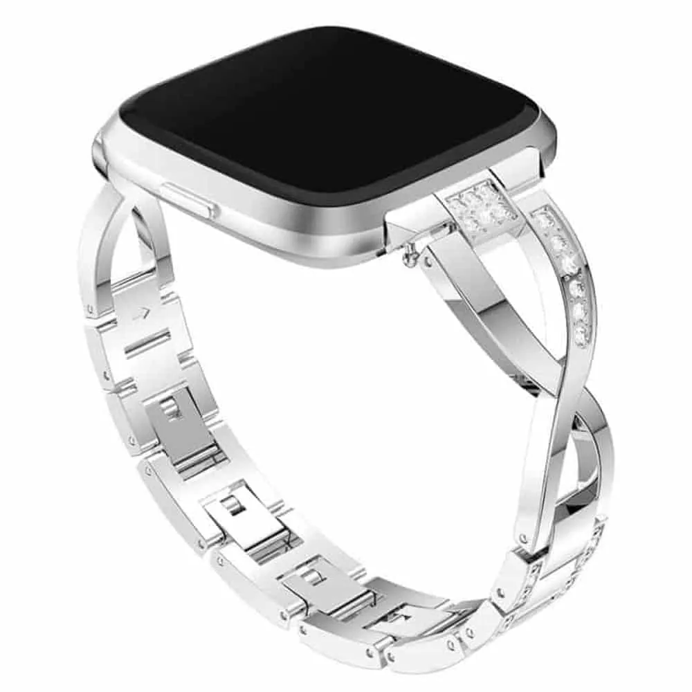 Fitbit Versa/Versa 2/Versa Lite x-design stainless steel rhinestone bracelet strap - Silver (S/M)