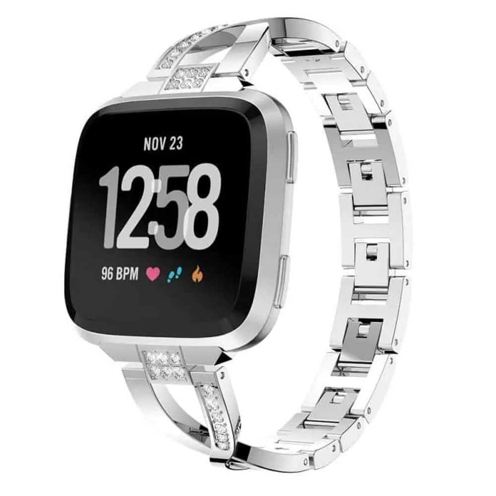 Fitbit Versa/Versa 2/Versa Lite x-design stainless steel rhinestone bracelet strap - Silver (S/M)