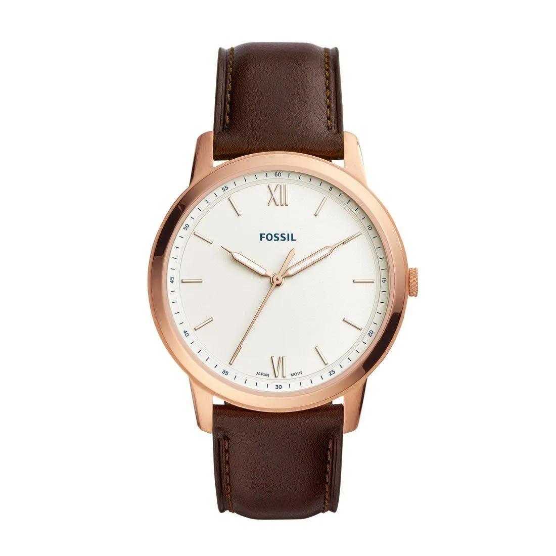 Fossil Men's Minimalist Rose Case Brown Leather Watch FS5463