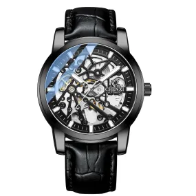Glow in the dark mechanical watch with leather band W28CX88812L