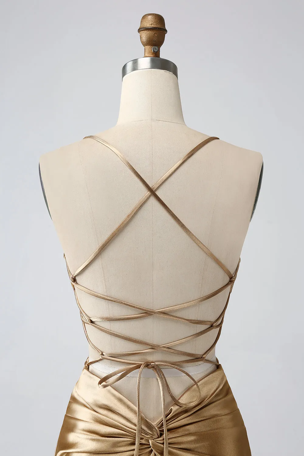 Gold Backless V-Neck Crisscross Back Short Homecoming Dress
