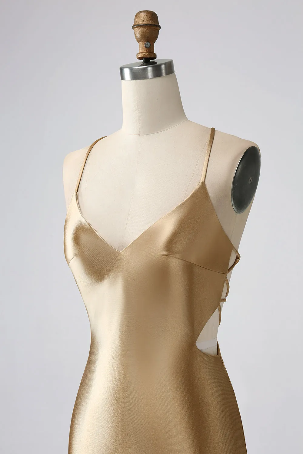 Gold Backless V-Neck Crisscross Back Short Homecoming Dress