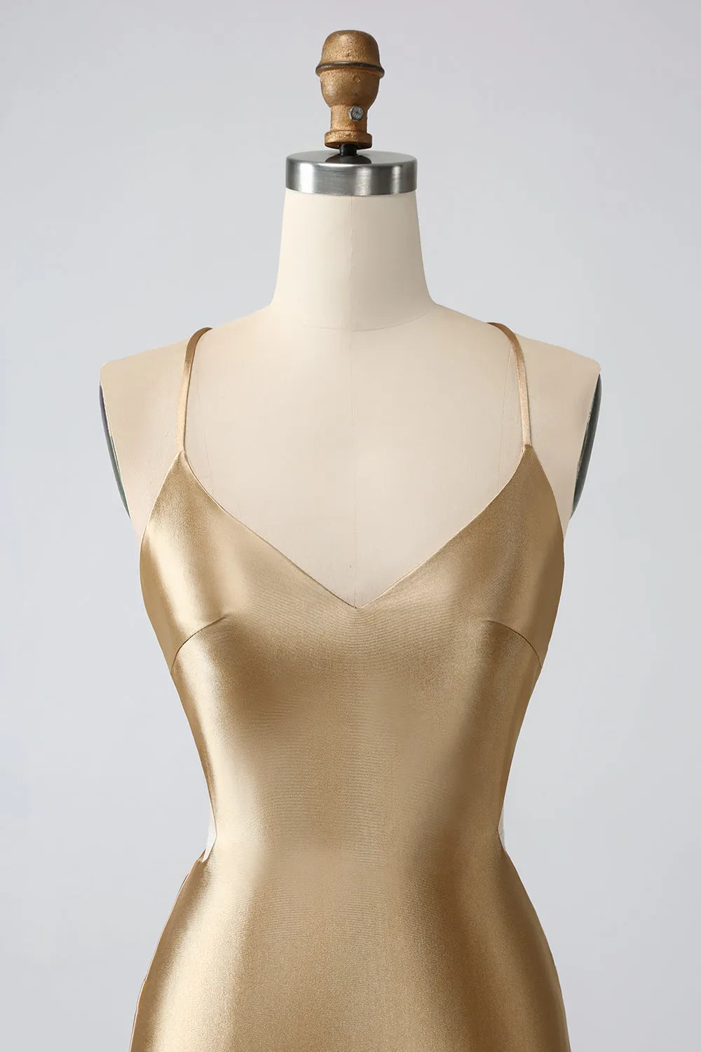 Gold Backless V-Neck Crisscross Back Short Homecoming Dress