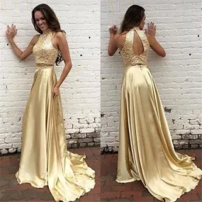 Gold Open Back Two Piece Prom Dress Black Girl Slays