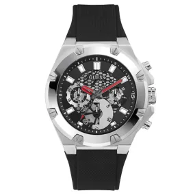 Guess Gents Third Gear Silver & Black Watch