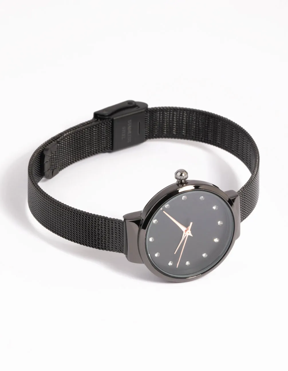 Gunmetal Diamante Mesh Strap Watch