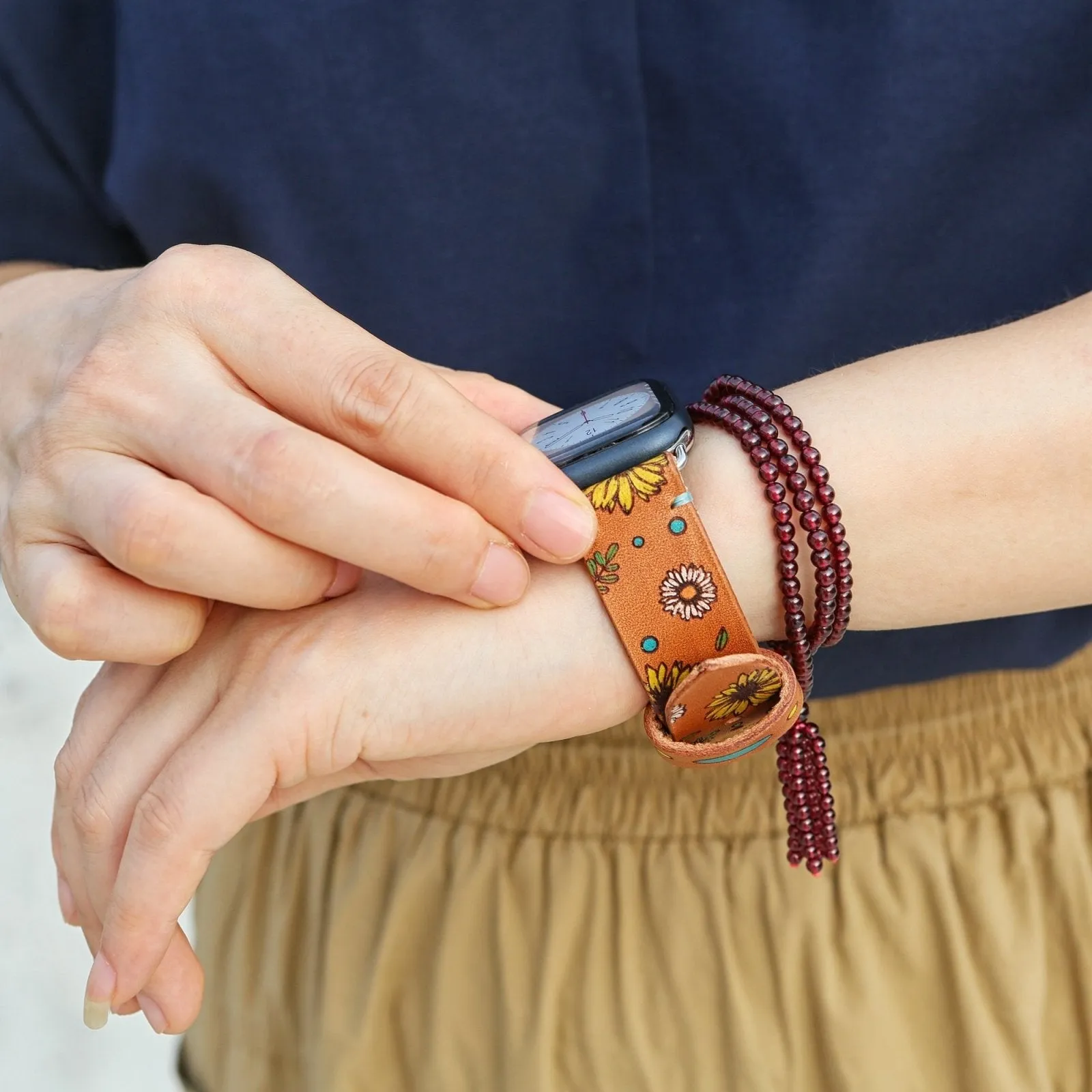 Hand-Painted Leather Cute Apple Watch Band For Women
