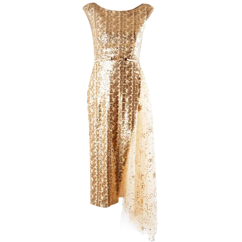 High-end luxury  Gold shimmery sleeveless evening dinner dress - ipi