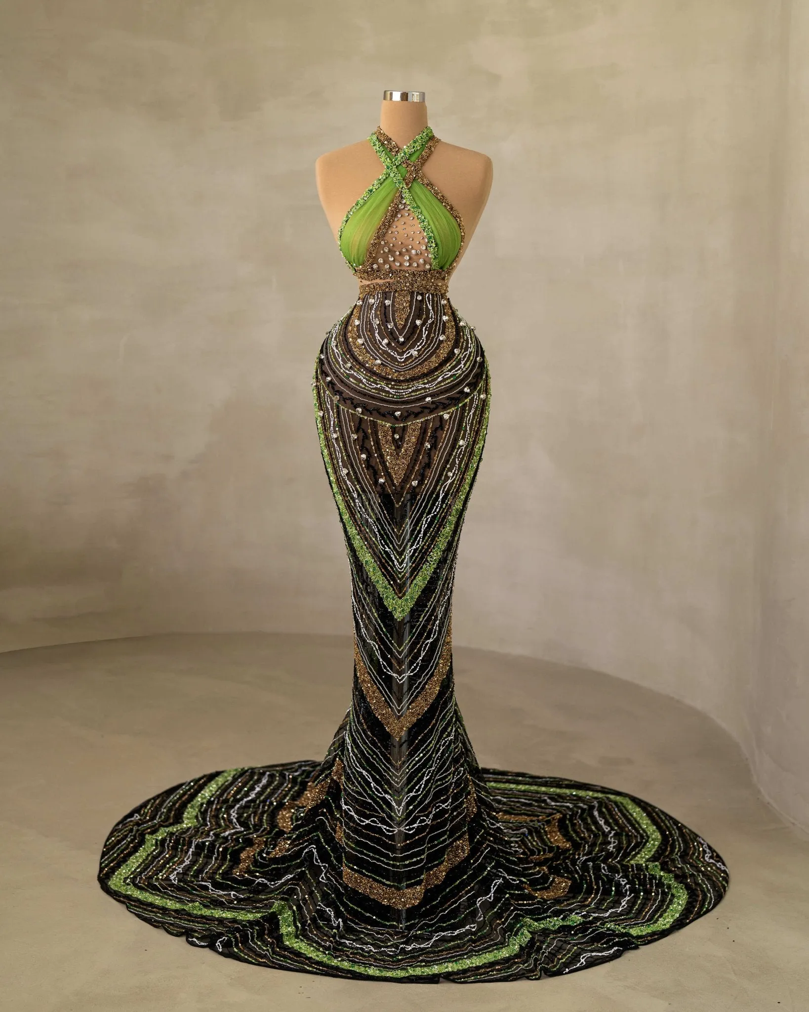 Irona Twist Neckline Dress with Sequins and Tulle