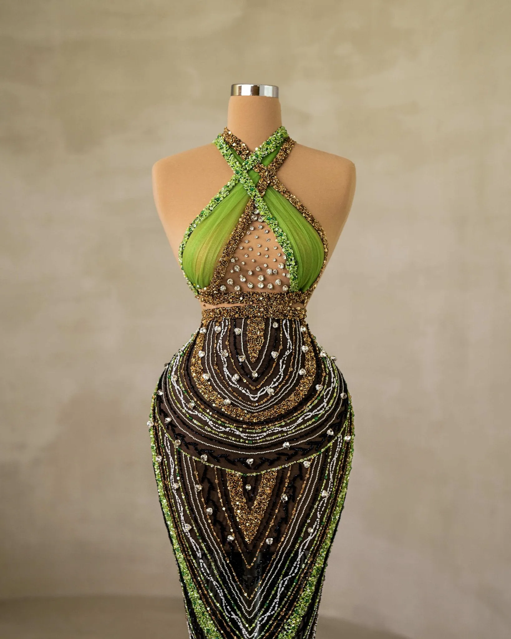 Irona Twist Neckline Dress with Sequins and Tulle