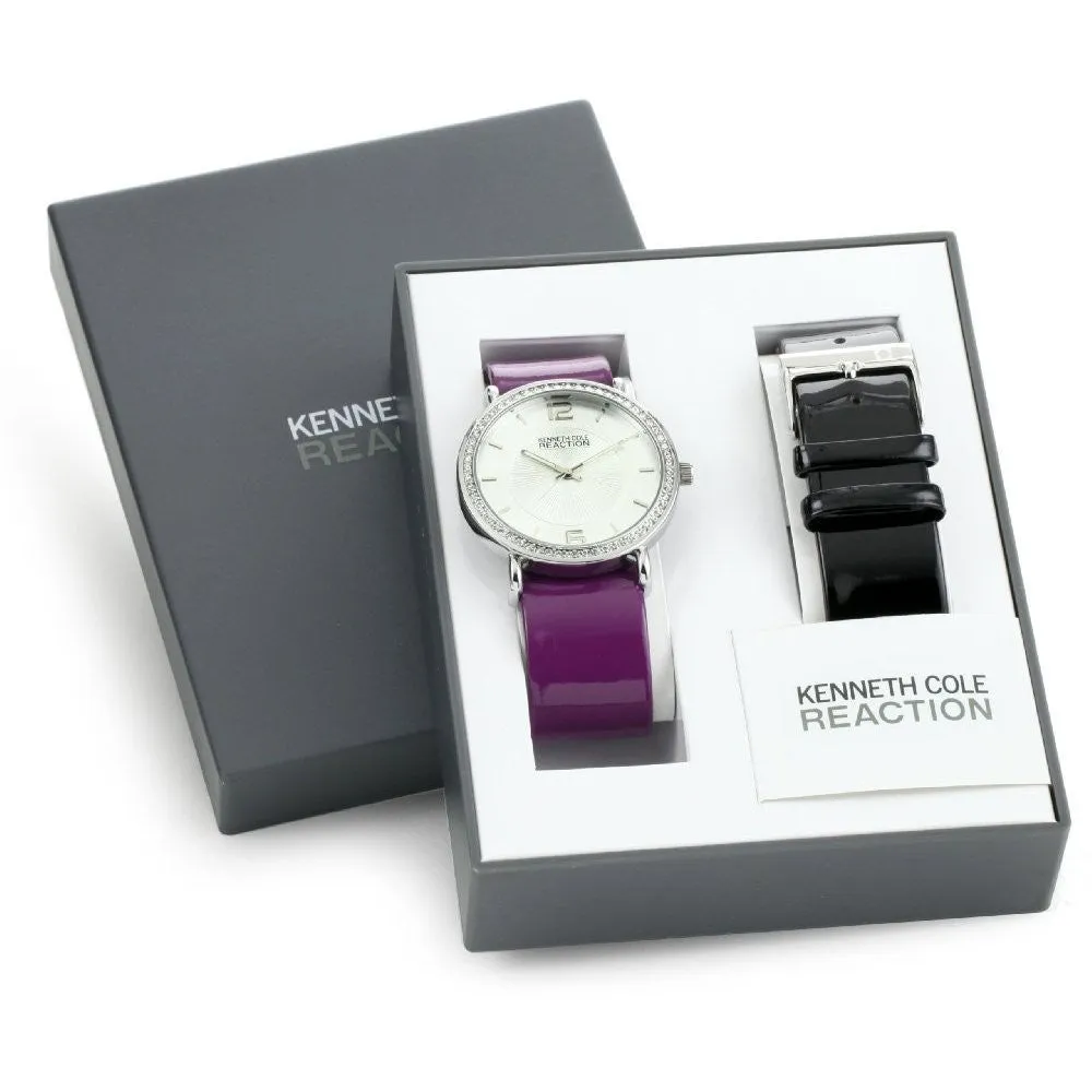 Kenneth Cole REACTION Women's RK6008 HOLIDAY-Box Set Analog Stone Bezel Purple Strap Watch