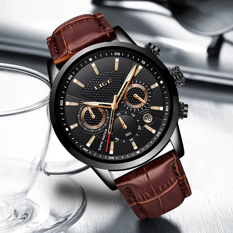 Leather Chrono Waterproof Men's Watch