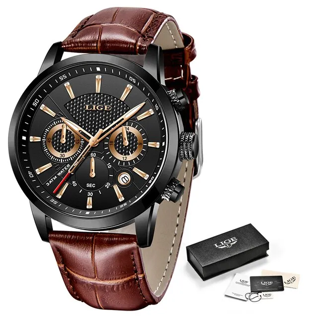 Leather Chrono Waterproof Men's Watch