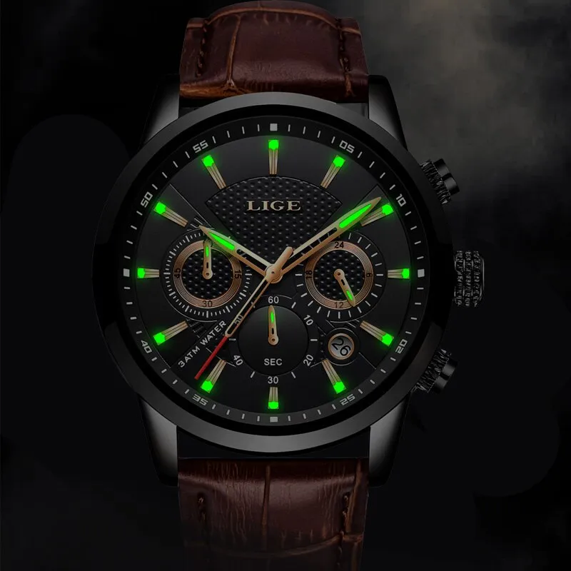 Leather Chrono Waterproof Men's Watch