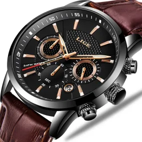Leather Chrono Waterproof Men's Watch