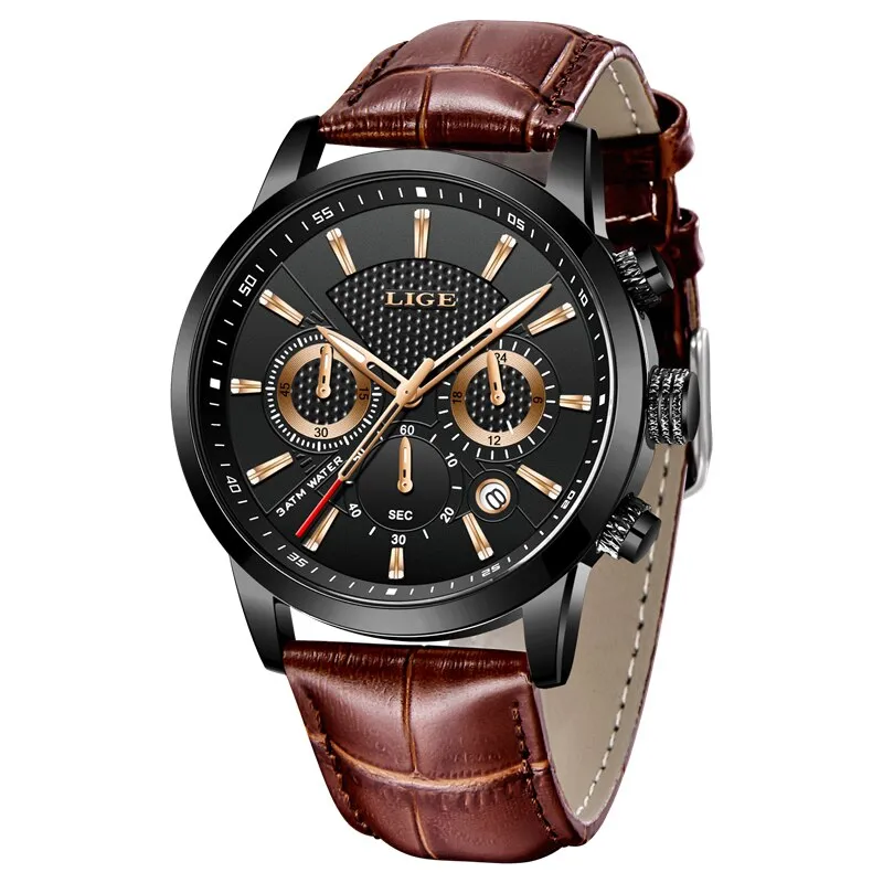 Leather Chrono Waterproof Men's Watch