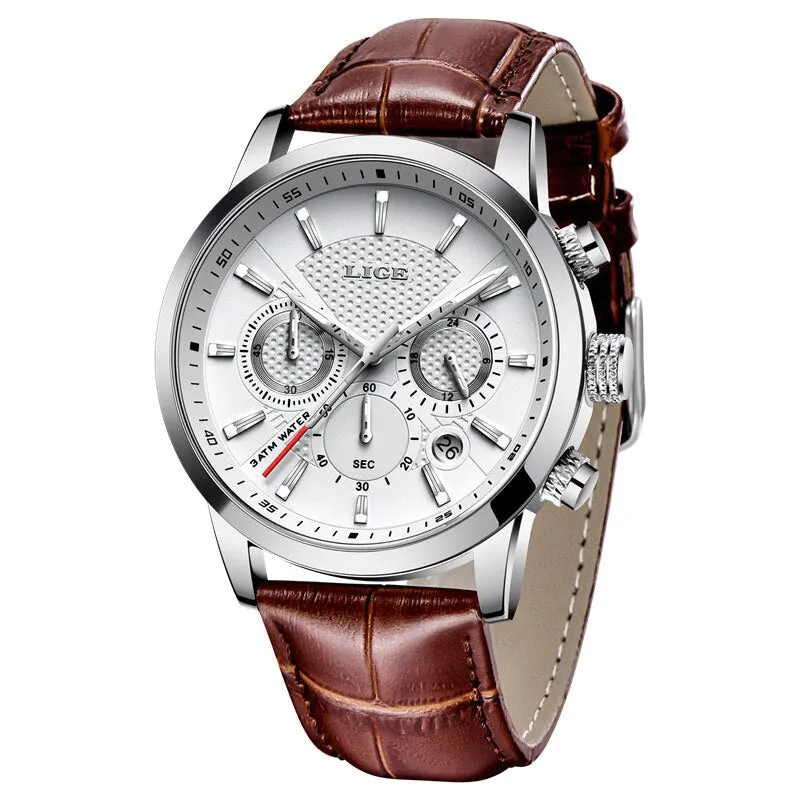 Leather Chrono Waterproof Men's Watch