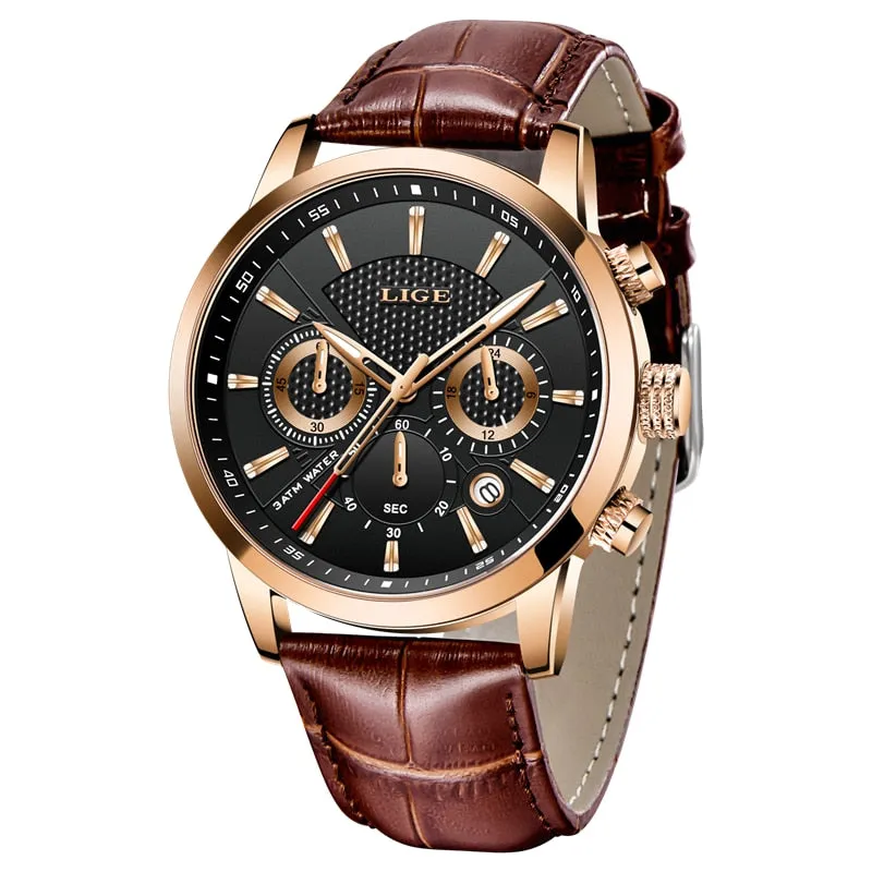 Leather Chrono Waterproof Men's Watch
