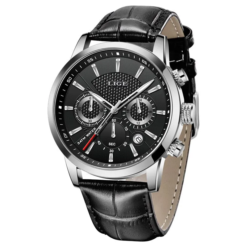 Leather Chrono Waterproof Men's Watch