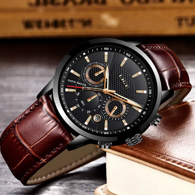 Leather Chrono Waterproof Men's Watch
