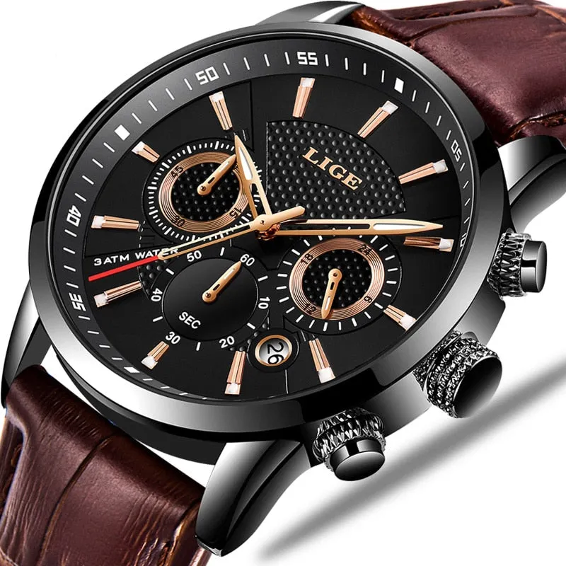 Leather Chrono Waterproof Men's Watch