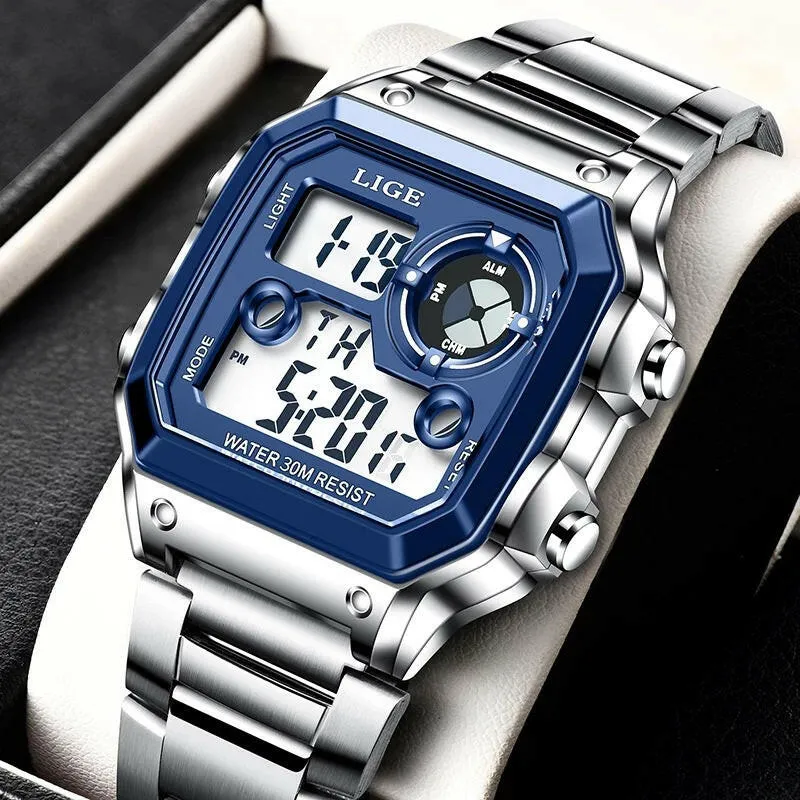 Lige Electronic Watch Unisex Watch Luminous Display Watch Multi-Function Chronograph Alarm Clock