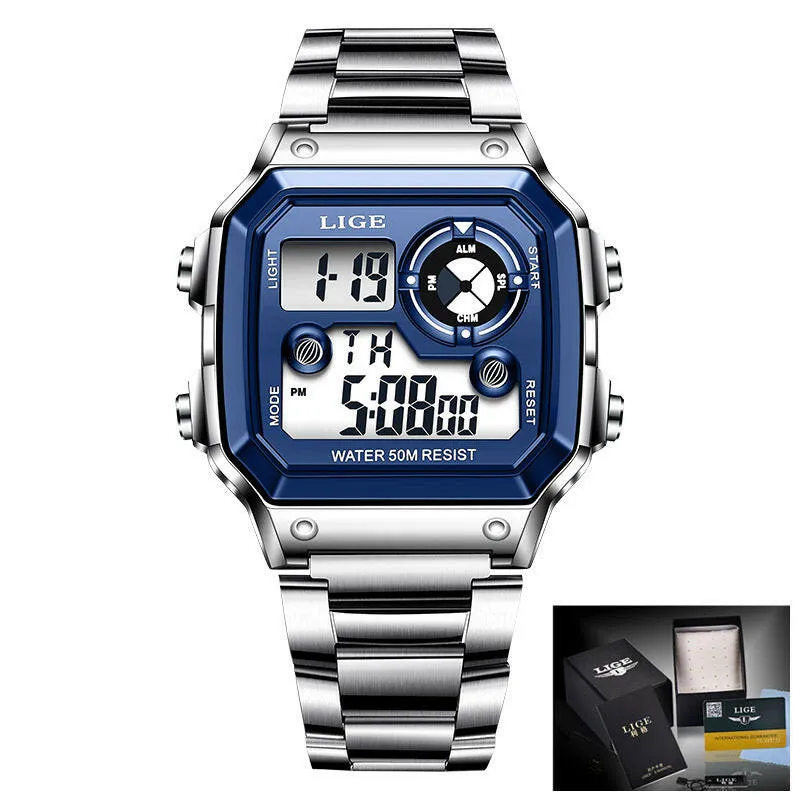 Lige Electronic Watch Unisex Watch Luminous Display Watch Multi-Function Chronograph Alarm Clock