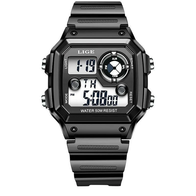 Lige Electronic Watch Unisex Watch Luminous Display Watch Multi-Function Chronograph Alarm Clock