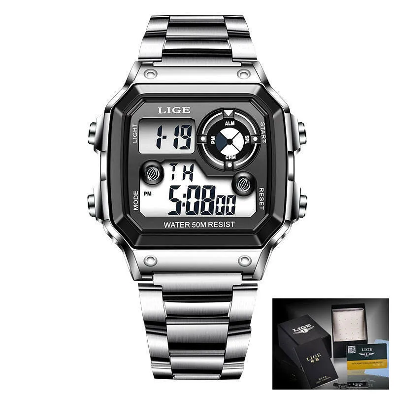 Lige Electronic Watch Unisex Watch Luminous Display Watch Multi-Function Chronograph Alarm Clock
