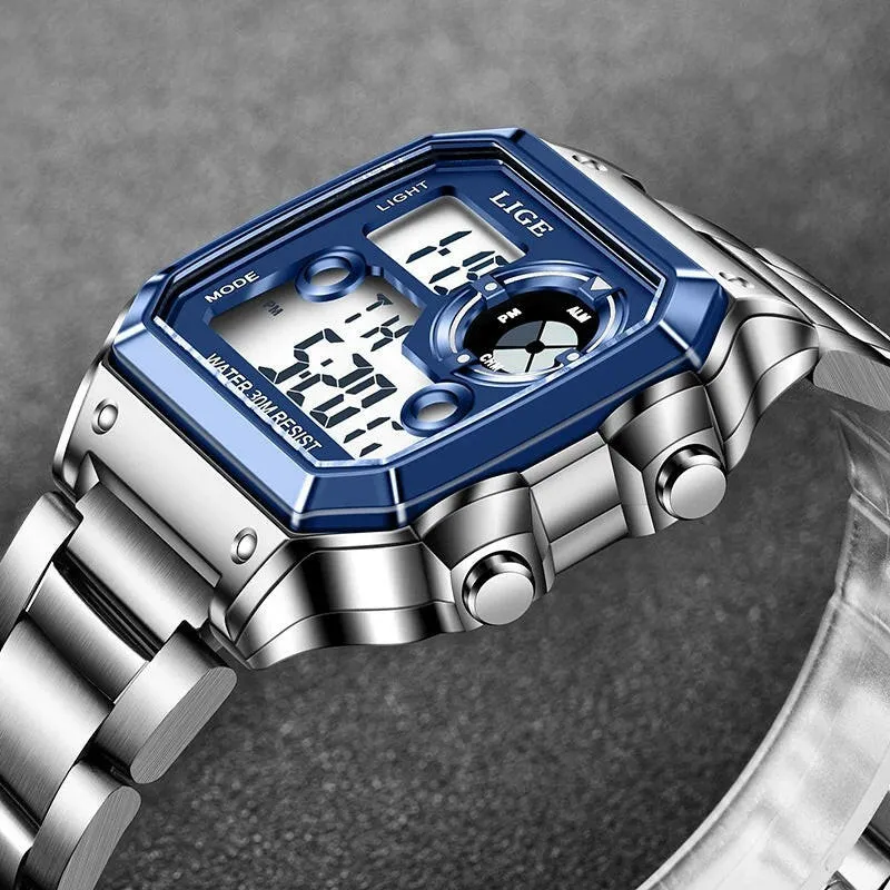 Lige Electronic Watch Unisex Watch Luminous Display Watch Multi-Function Chronograph Alarm Clock