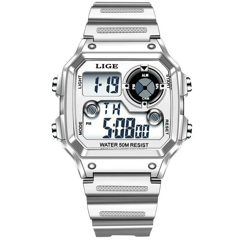 Lige Electronic Watch Unisex Watch Luminous Display Watch Multi-Function Chronograph Alarm Clock