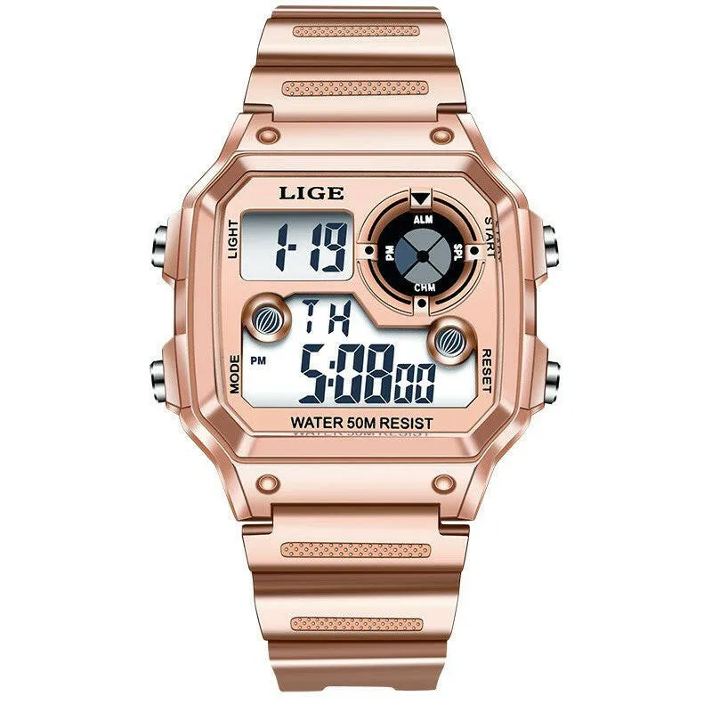 Lige Electronic Watch Unisex Watch Luminous Display Watch Multi-Function Chronograph Alarm Clock