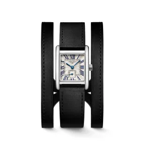 Longines Mini Dolcevita 29mm Quartz Watch with 3 Row Black Leather Bracelet