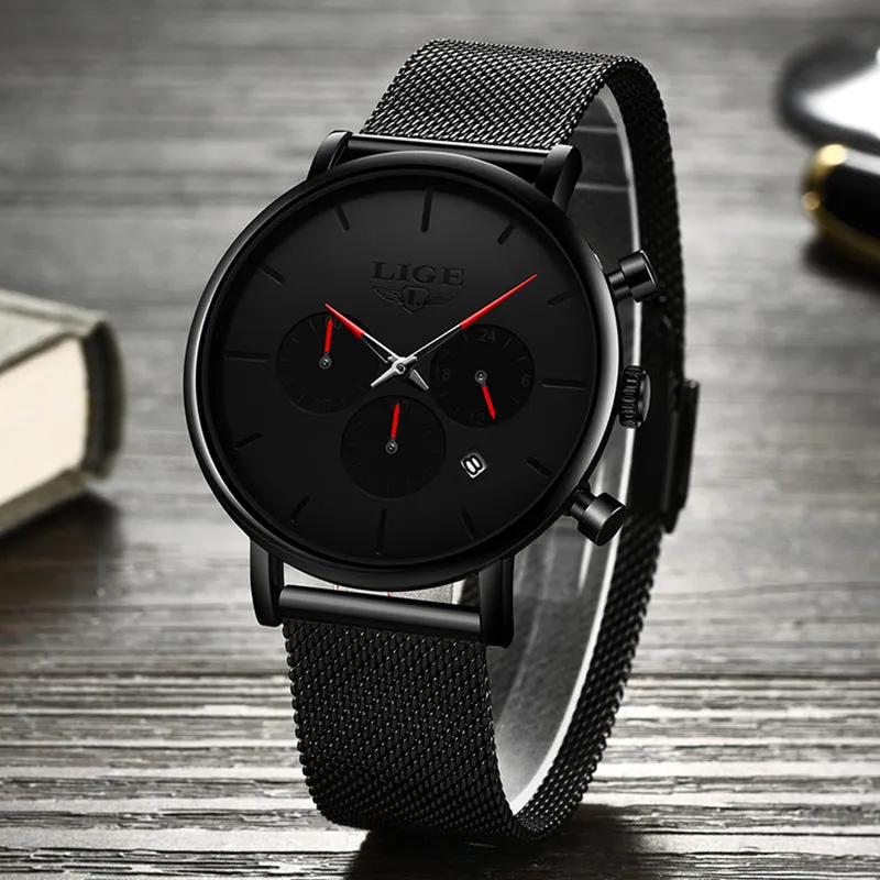 Men's Mesh Belt Personality Ultra Thin Fashion Multi-Functional Waterproof Quartz Watch Watch