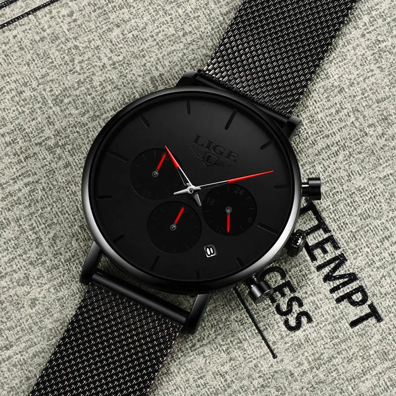 Men's Mesh Belt Personality Ultra Thin Fashion Multi-Functional Waterproof Quartz Watch Watch