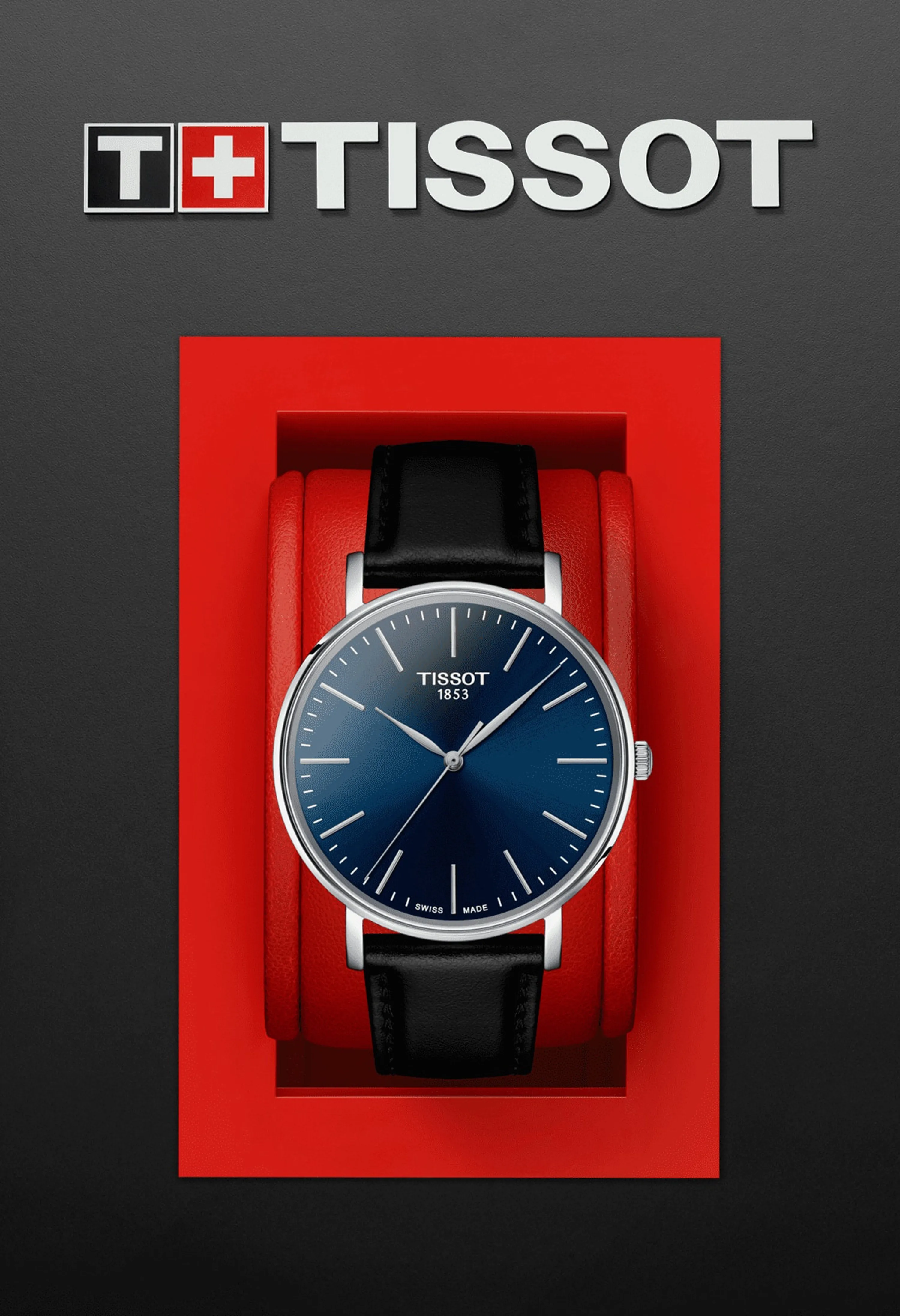 Mens Tissot Everytime Blue Dial Strap Watch Stainless Steel