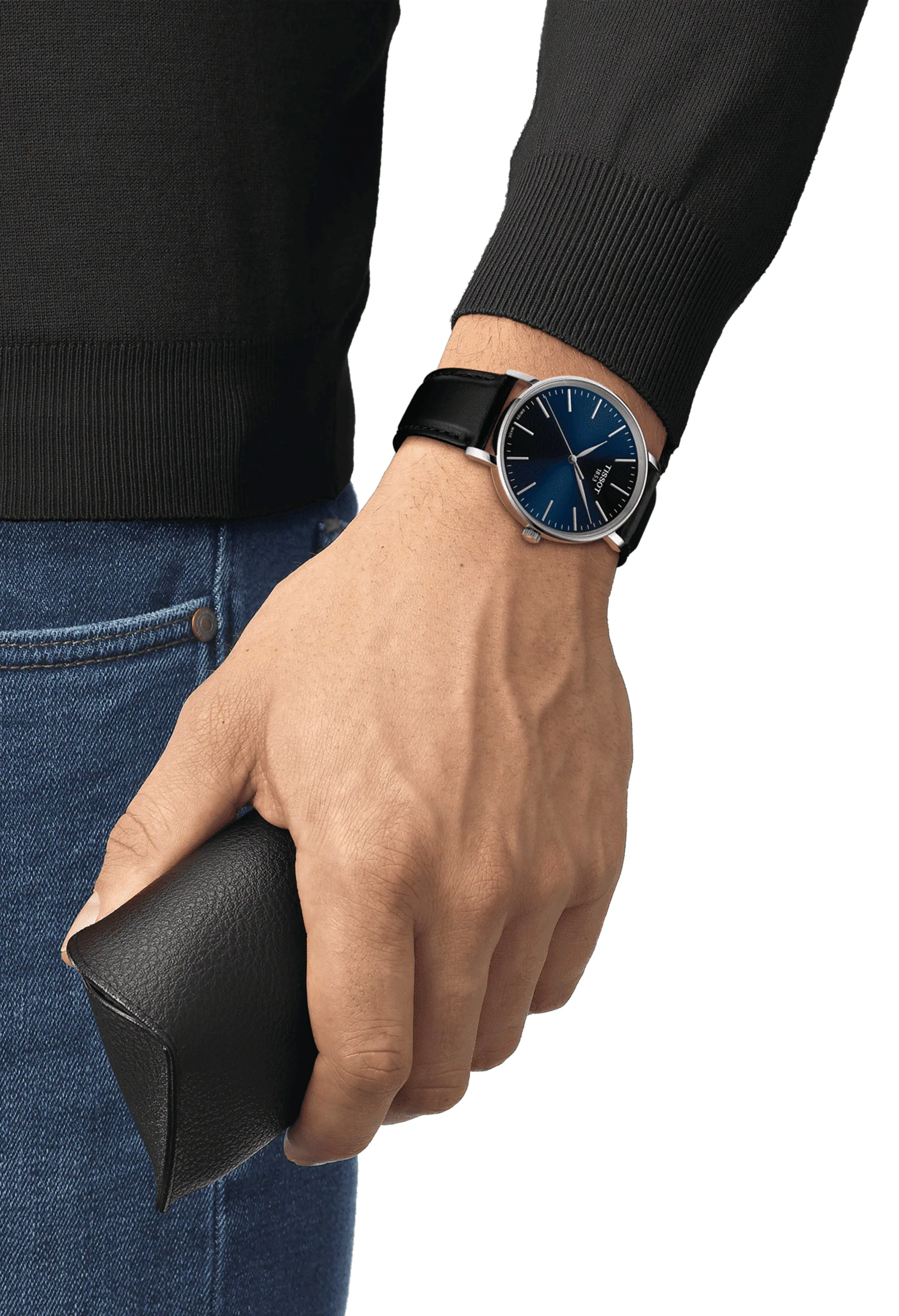 Mens Tissot Everytime Blue Dial Strap Watch Stainless Steel