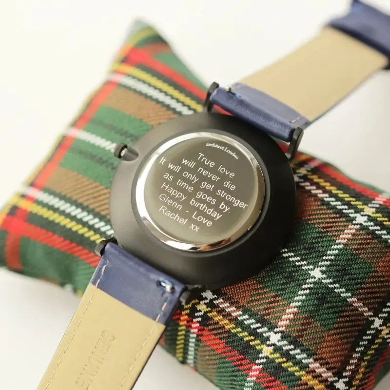 Modern Font Engraving - Men’s Minimalist Watch   Admiral Blue Strap